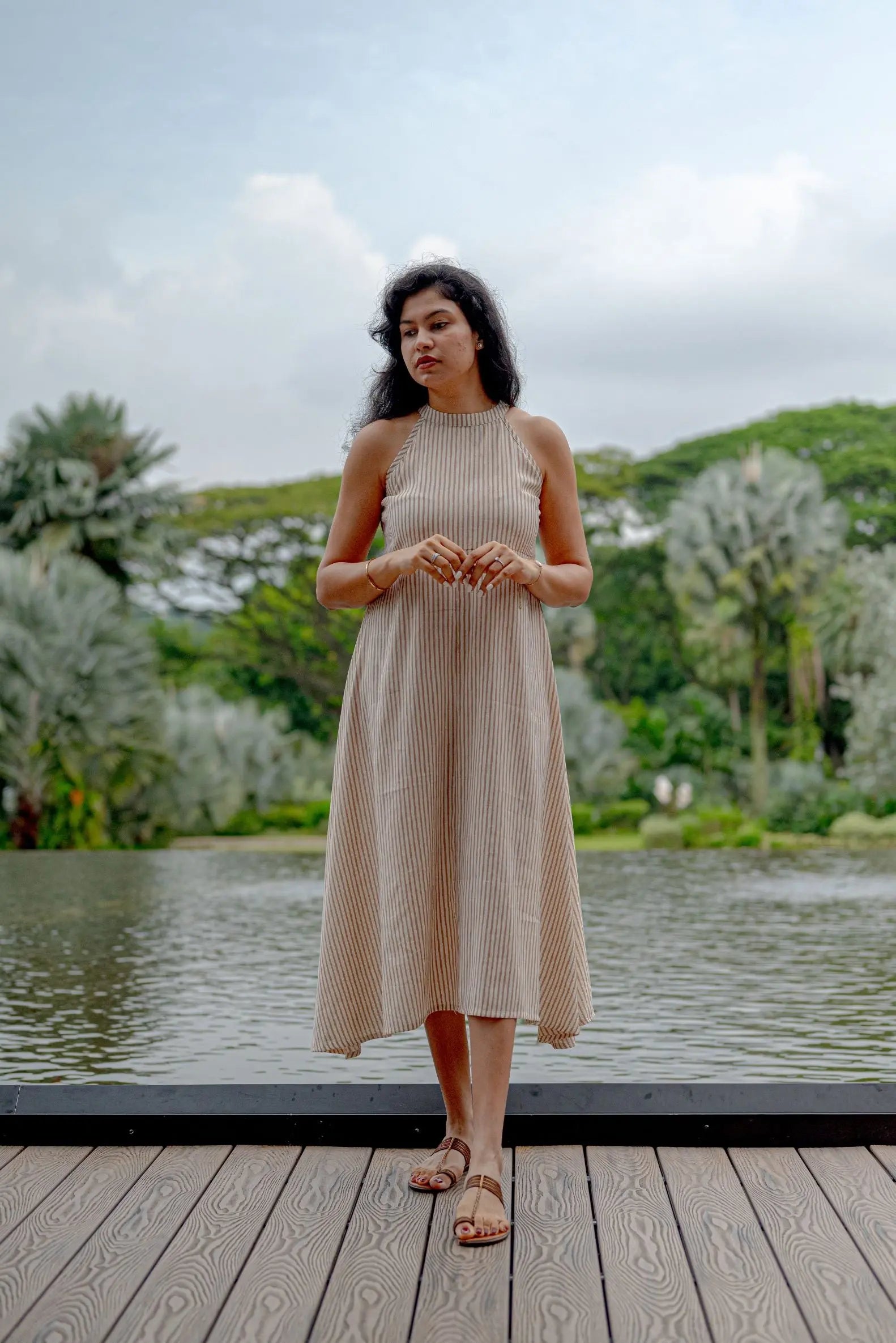 Samar Women's Halter Dress in Muslin Cotton Nimbu