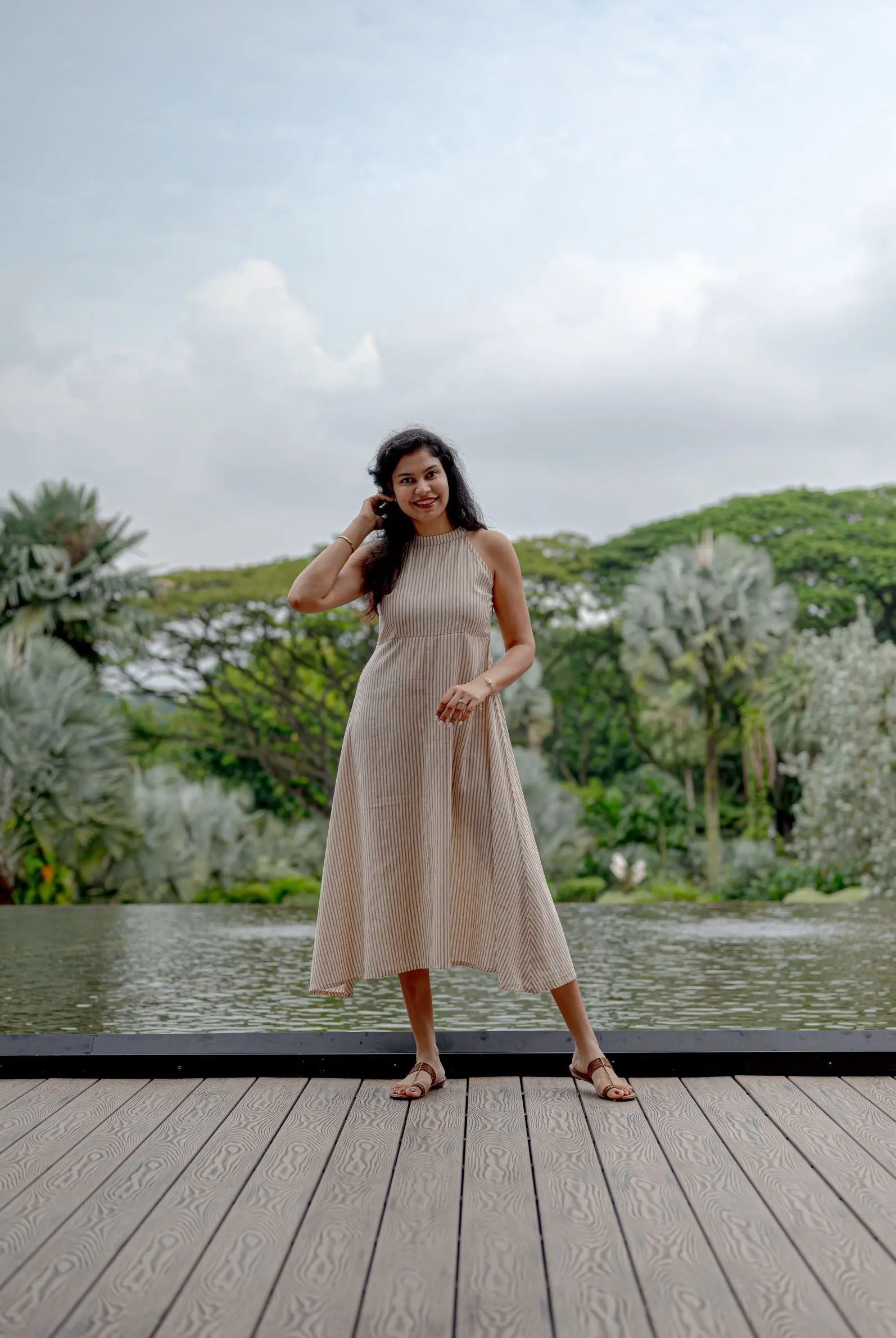 Samar Women's Halter Dress in Muslin Cotton Nimbu