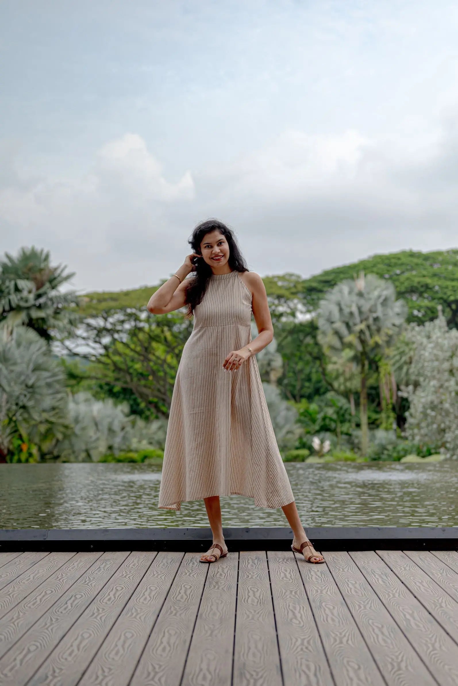 Samar Women's Halter Dress in Muslin Cotton Nimbu