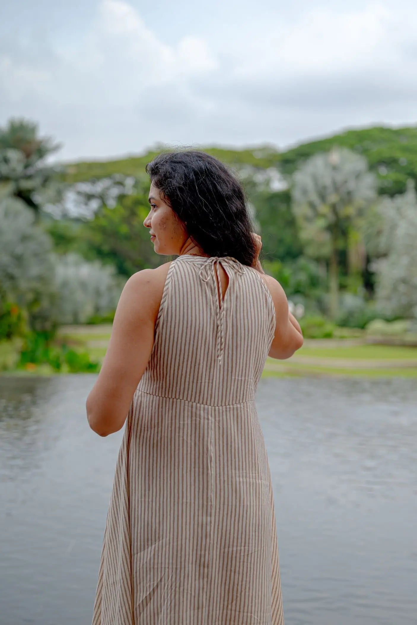 Samar Women's Halter Dress in Muslin Cotton Nimbu