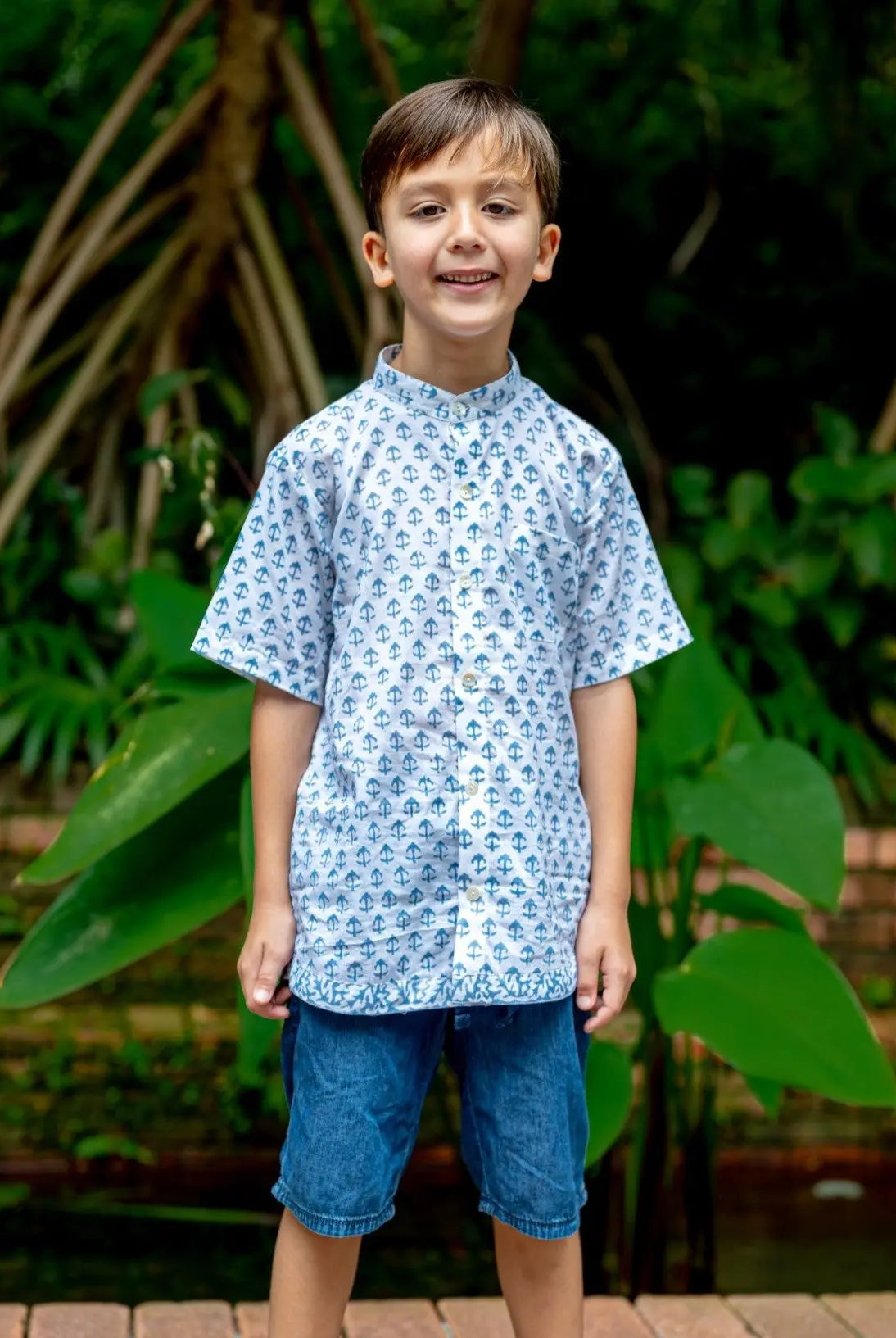 Sasha White Anchor Kids Shirts in Cotton Nimbu