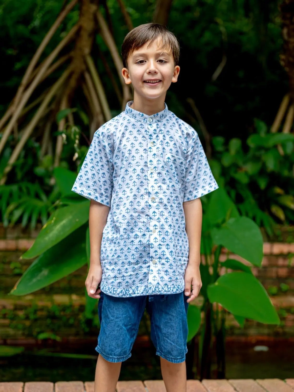 Sasha White Anchor Kids Shirts in Cotton Nimbu