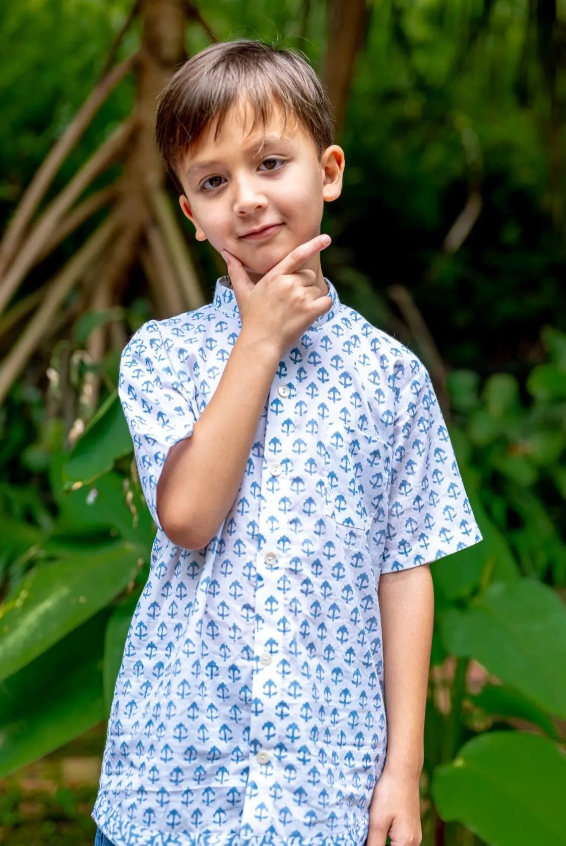 Sasha White Anchor Kids Shirts in Cotton Nimbu