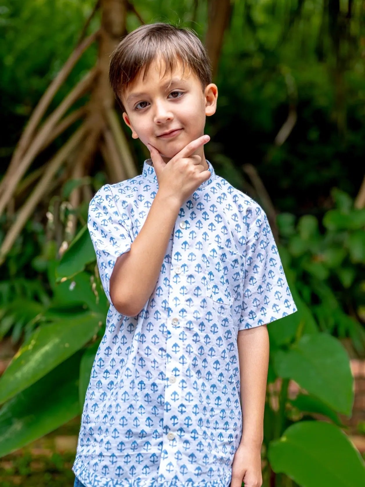 Sasha White Anchor Kids Shirts in Cotton Nimbu