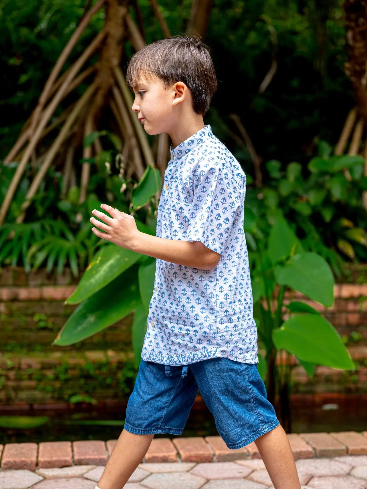 Sasha White Anchor Kids Shirts in Cotton Nimbu