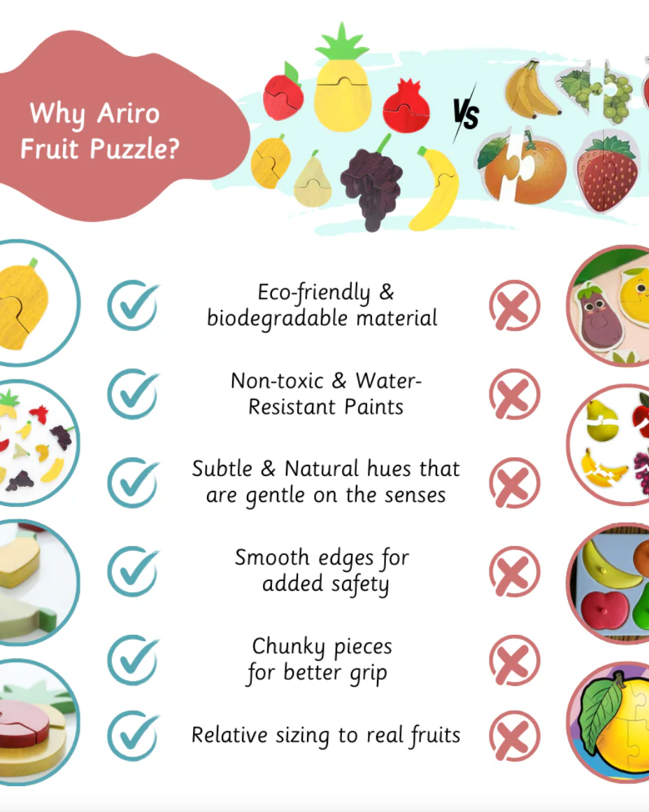 Ariro Toys Montessori Wooden Fruit Puzzle - Nimbu Kids