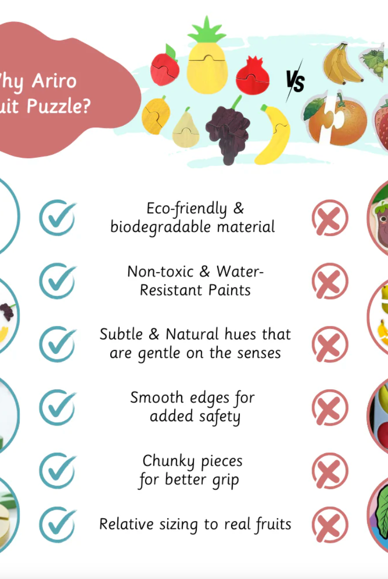 Ariro Toys Montessori Wooden Fruit Puzzle - Nimbu Kids