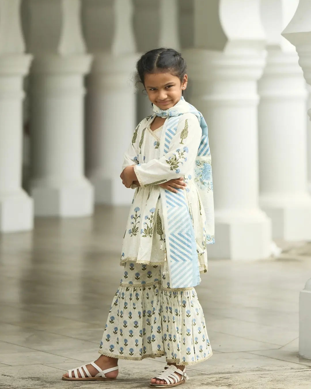 Shaheen Blue Angarkha Sharara in Cotton Nimbu