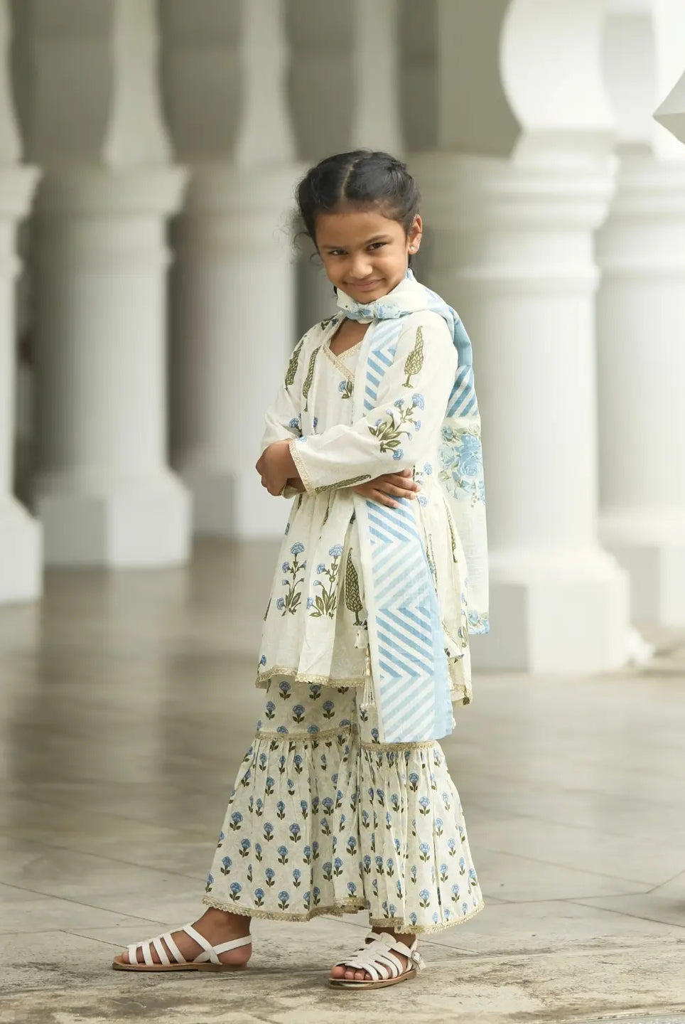 Shaheen Blue Angarkha Sharara in Cotton Nimbu