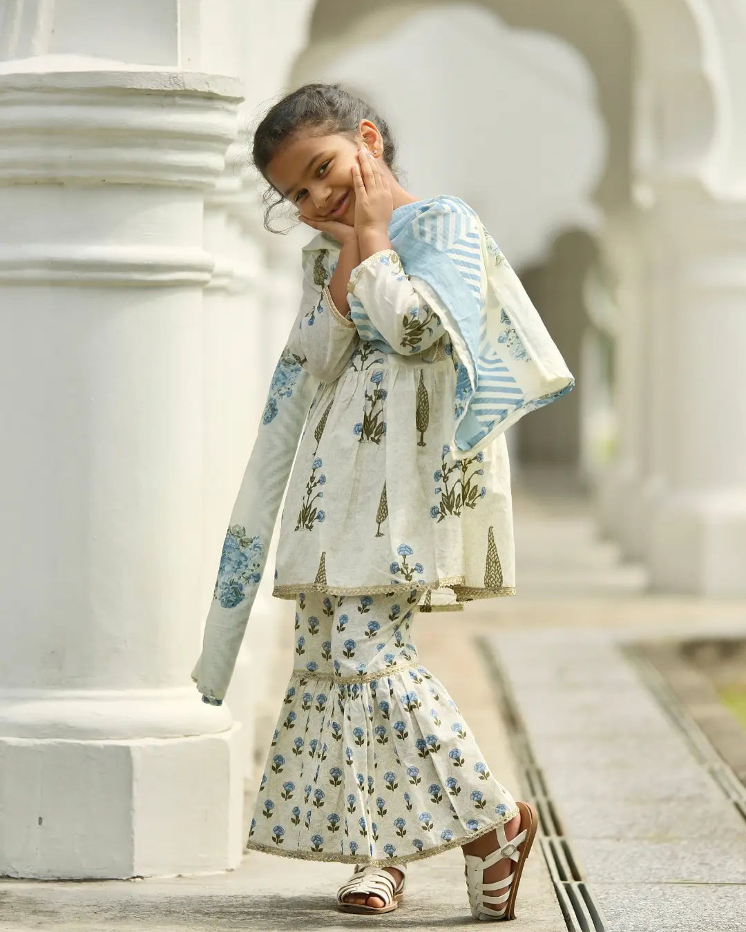 Shaheen Blue Angarkha Sharara in Cotton Nimbu