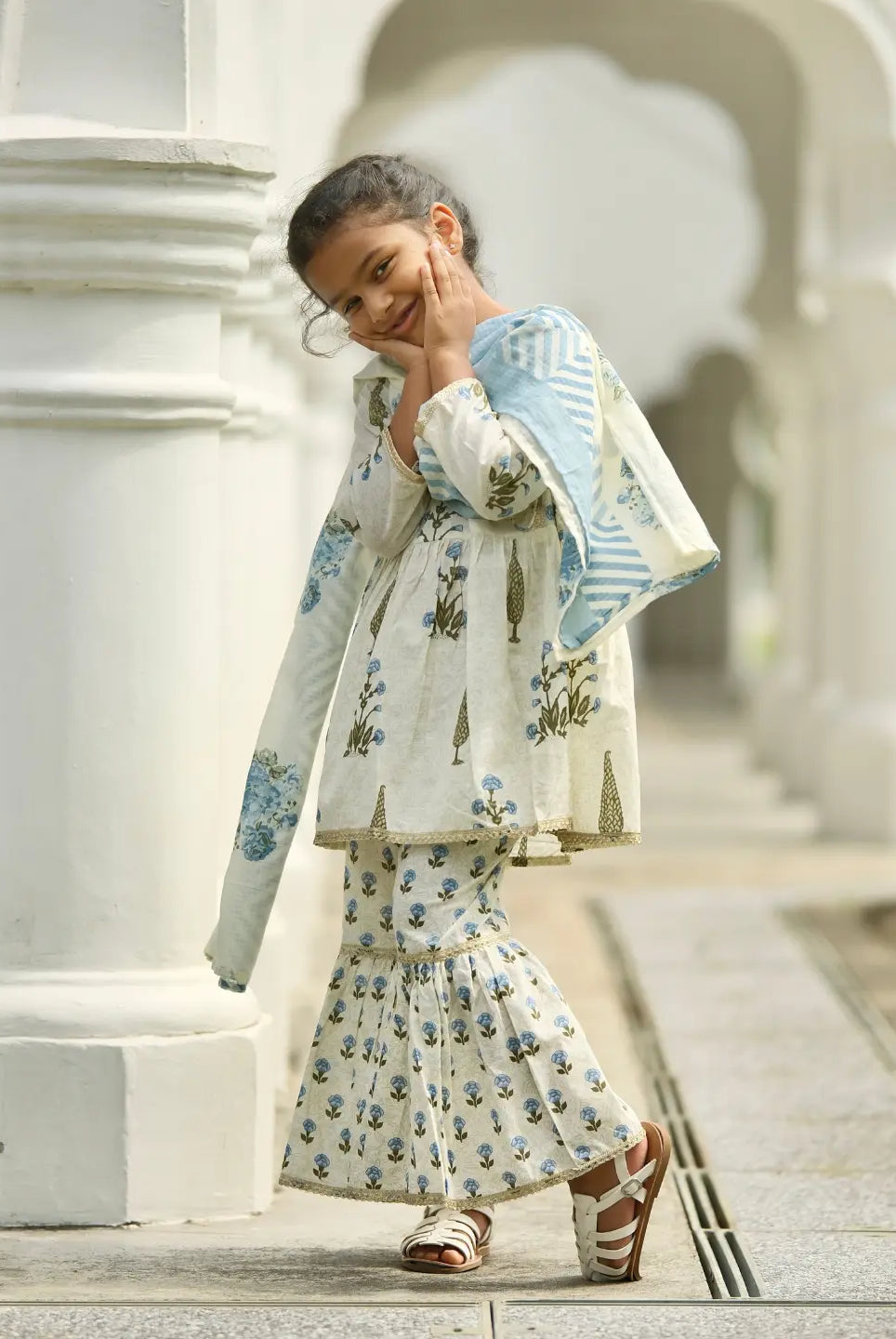 Shaheen Blue Angarkha Sharara in Cotton Nimbu