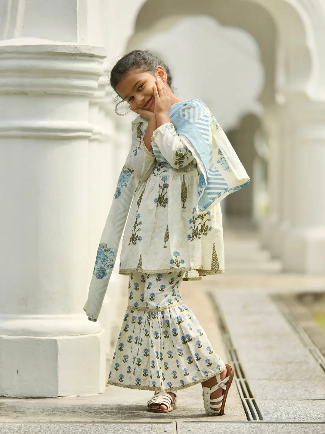 Shaheen Blue Angarkha Sharara in Cotton Nimbu