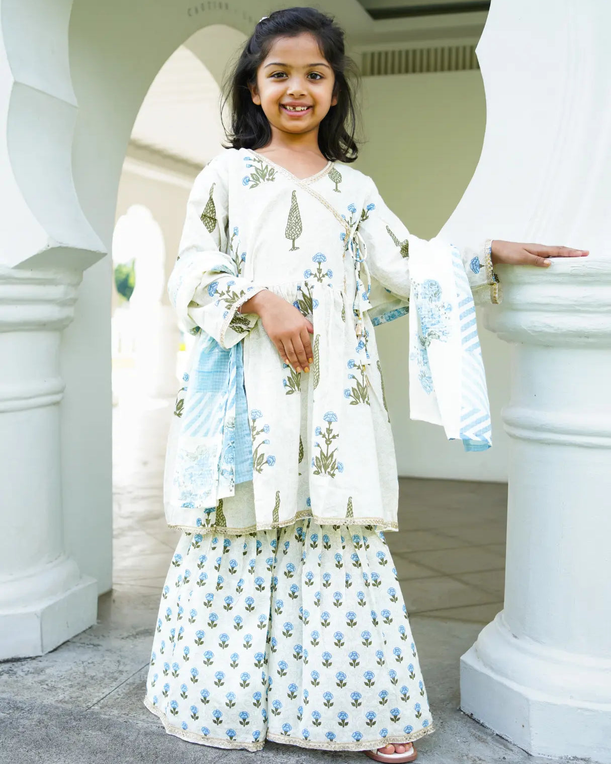 Shaheen Blue Angarkha Sharara in Cotton Nimbu