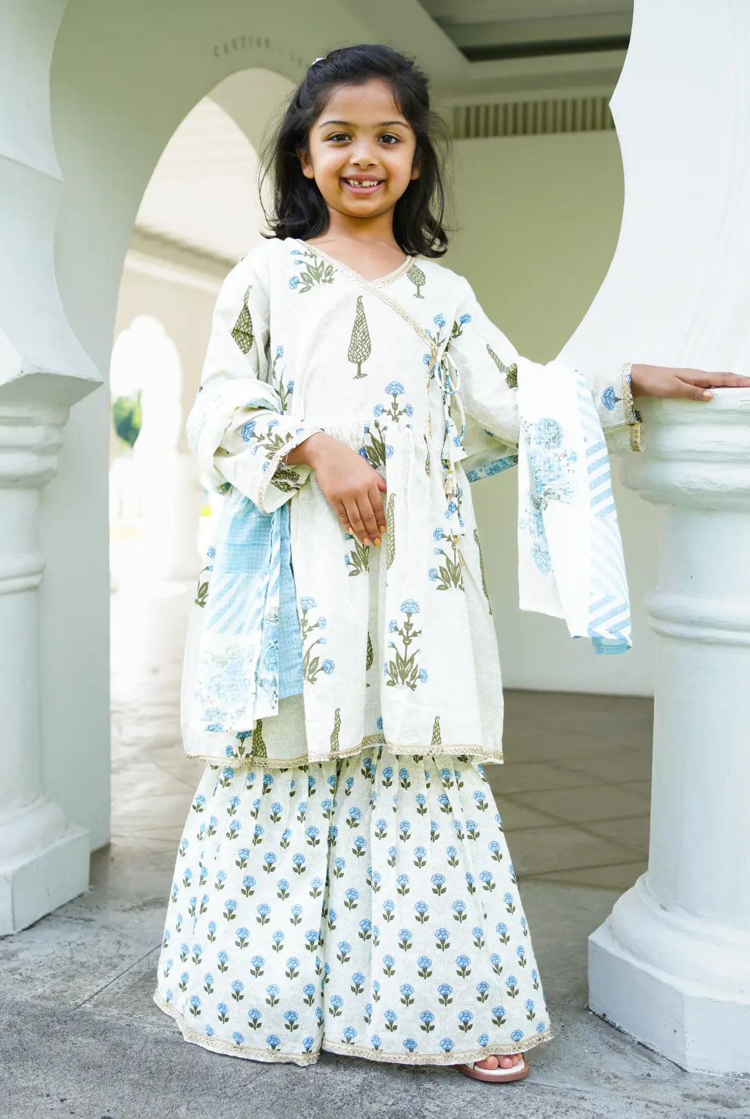 Shaheen Blue Angarkha Sharara in Cotton Nimbu