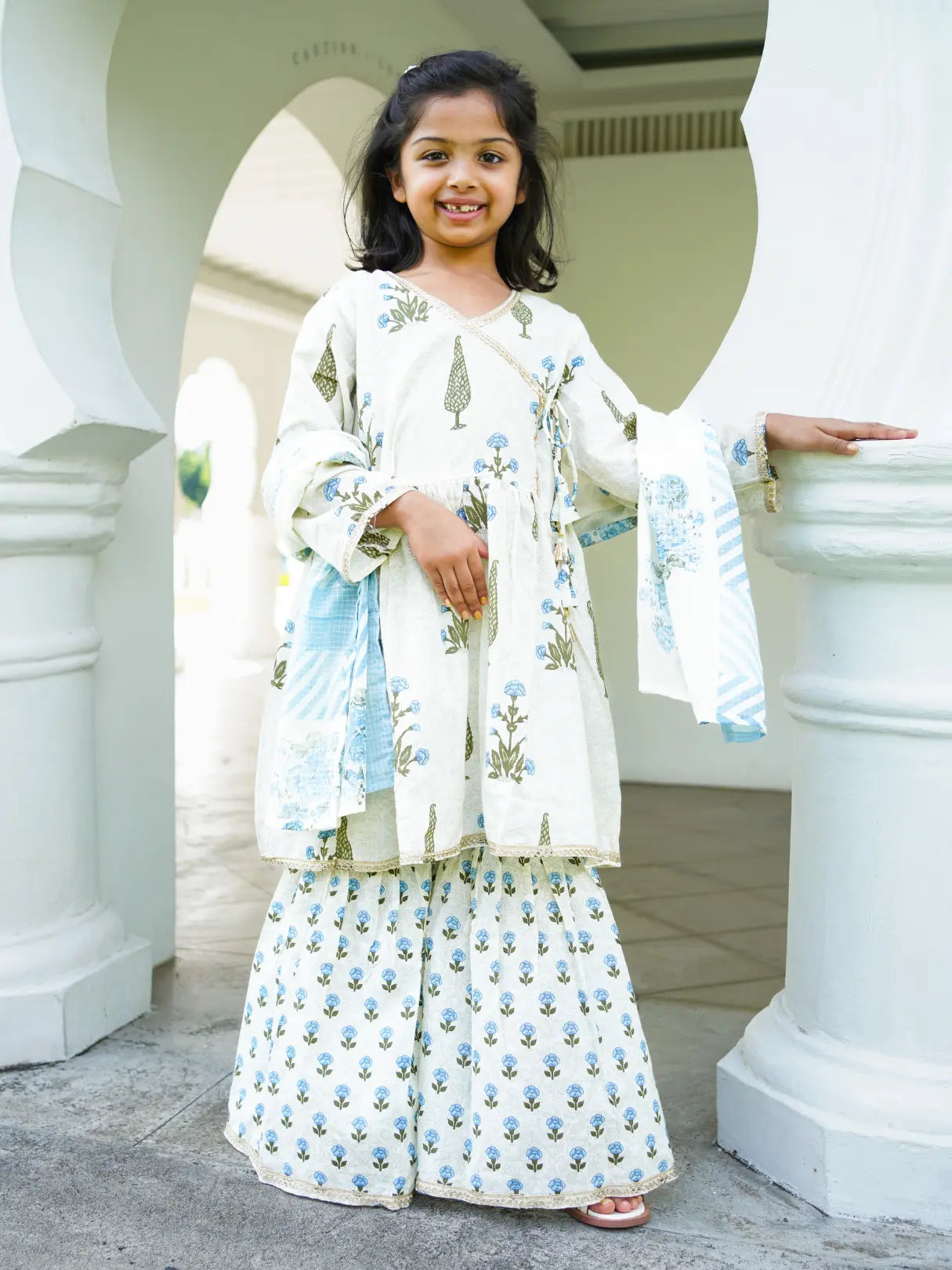 Shaheen Blue Angarkha Sharara in Cotton Nimbu