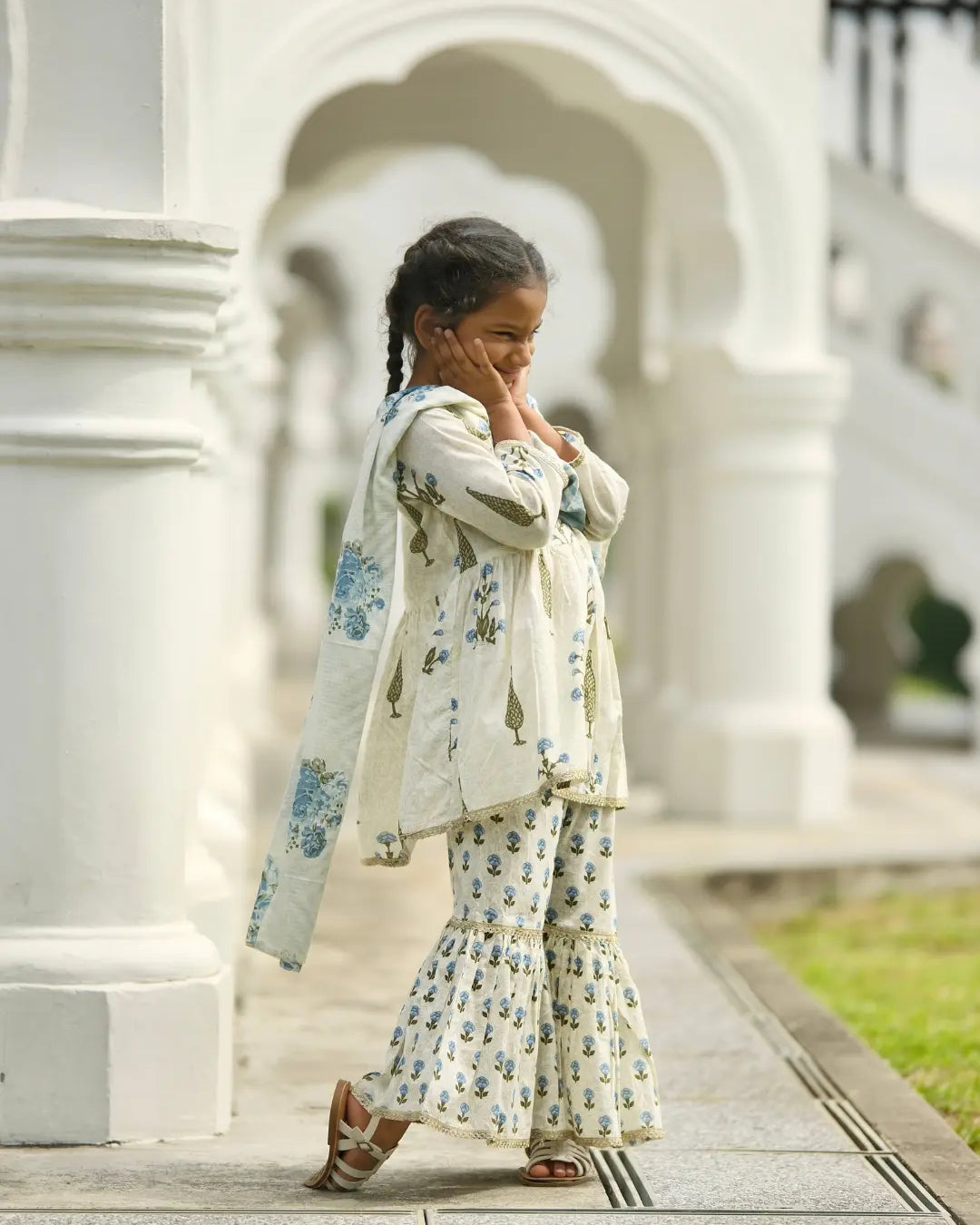 Shaheen Blue Angarkha Sharara in Cotton Nimbu