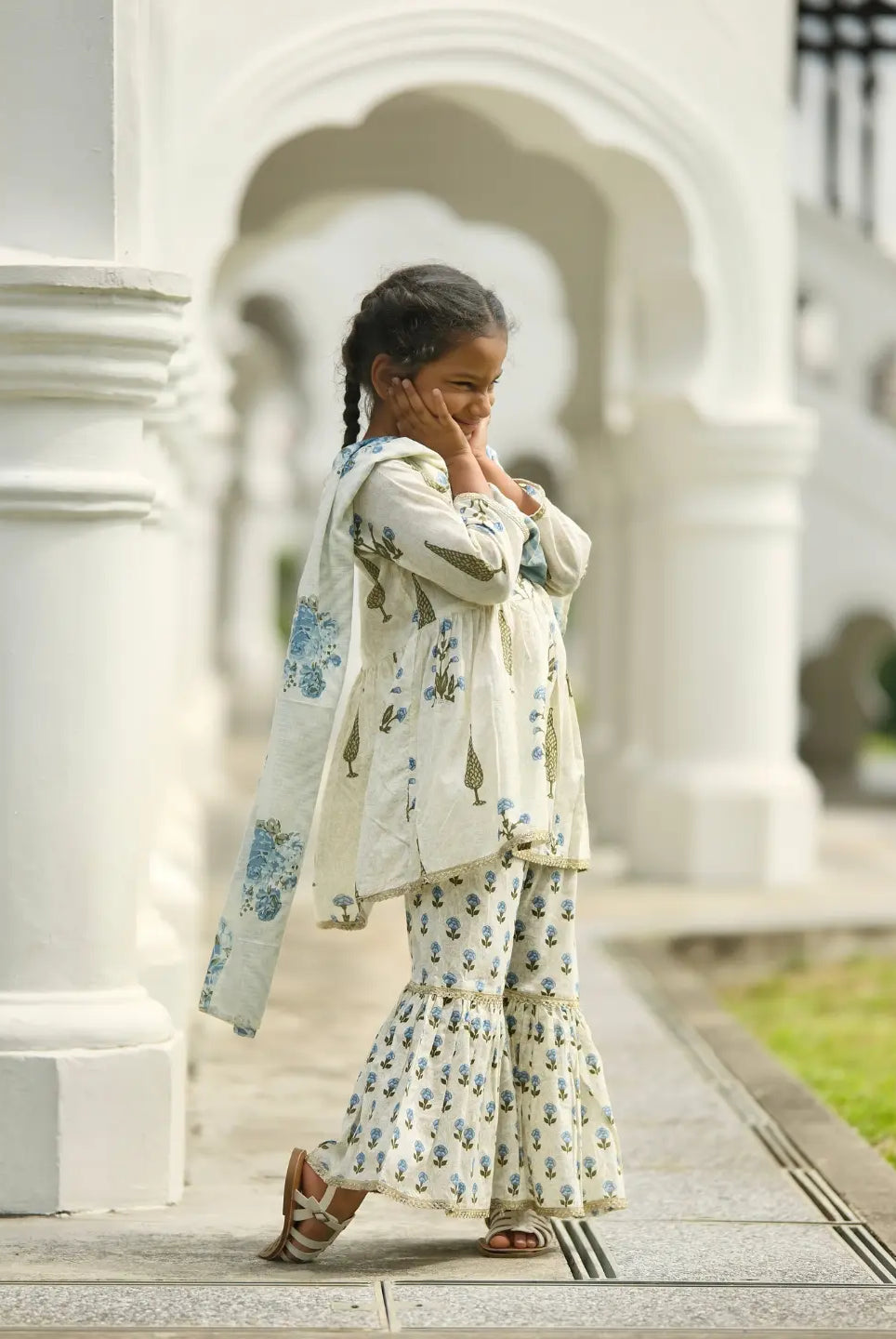 Shaheen Blue Angarkha Sharara in Cotton Nimbu