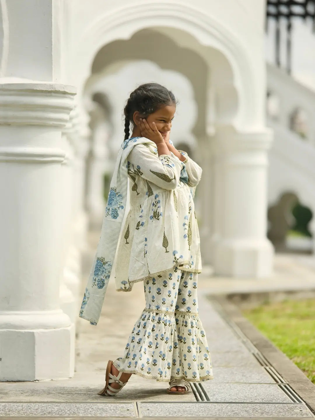 Shaheen Blue Angarkha Sharara in Cotton Nimbu