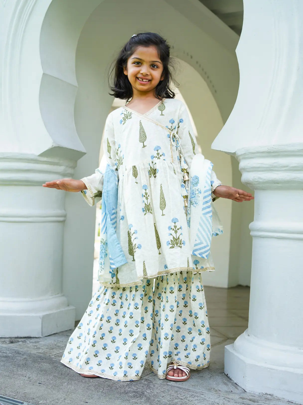 Shaheen Blue Angarkha Sharara in Cotton Nimbu