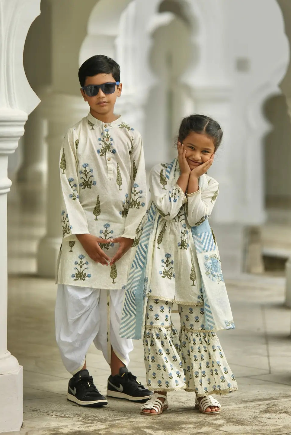 Shaheen Blue Angarkha Sharara in Cotton Nimbu