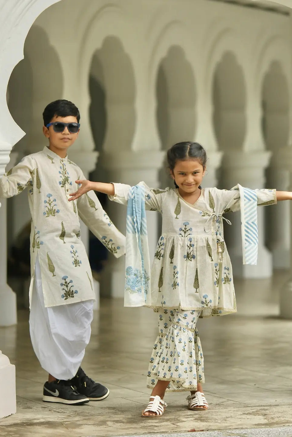 Shaheen Blue Angarkha Sharara in Cotton Nimbu