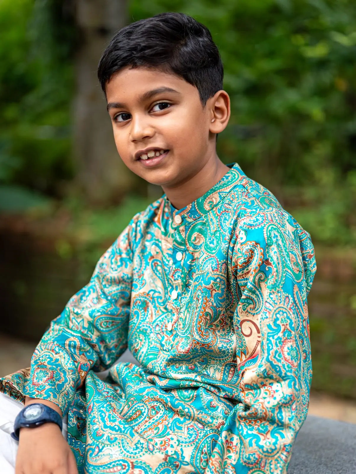 Shan Boys Muslin Cotton Kurta Pajama in Green Paisley Nimbu