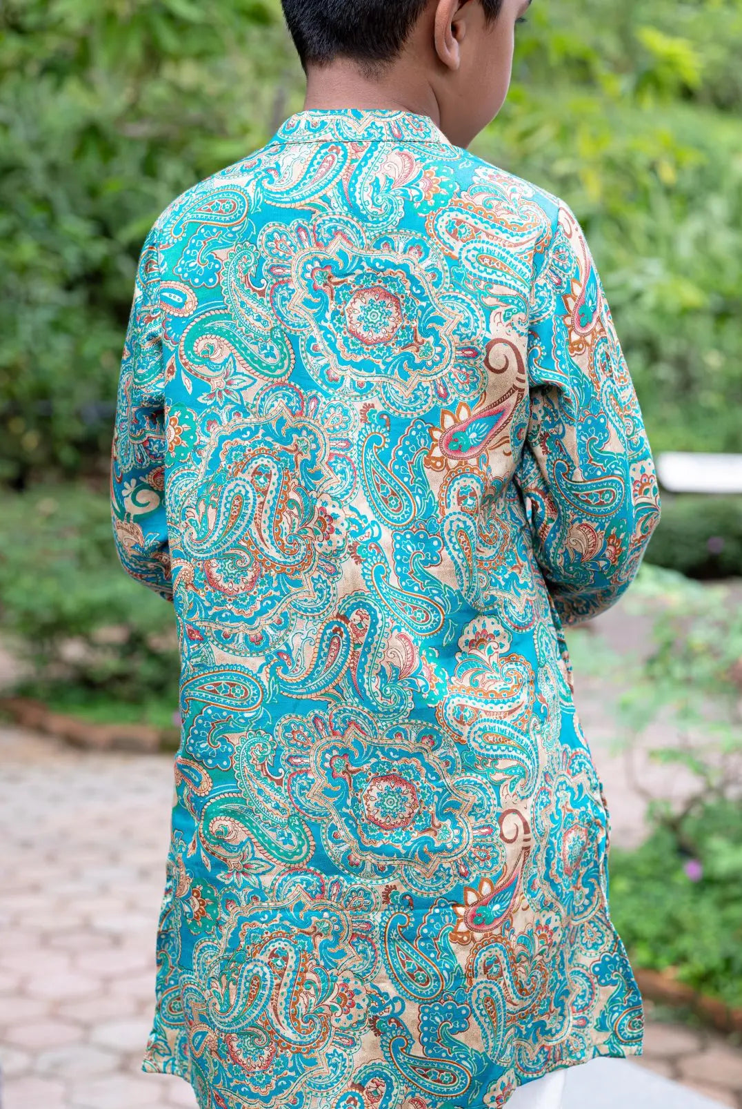 Shan Boys Muslin Cotton Kurta Pajama in Green Paisley Nimbu