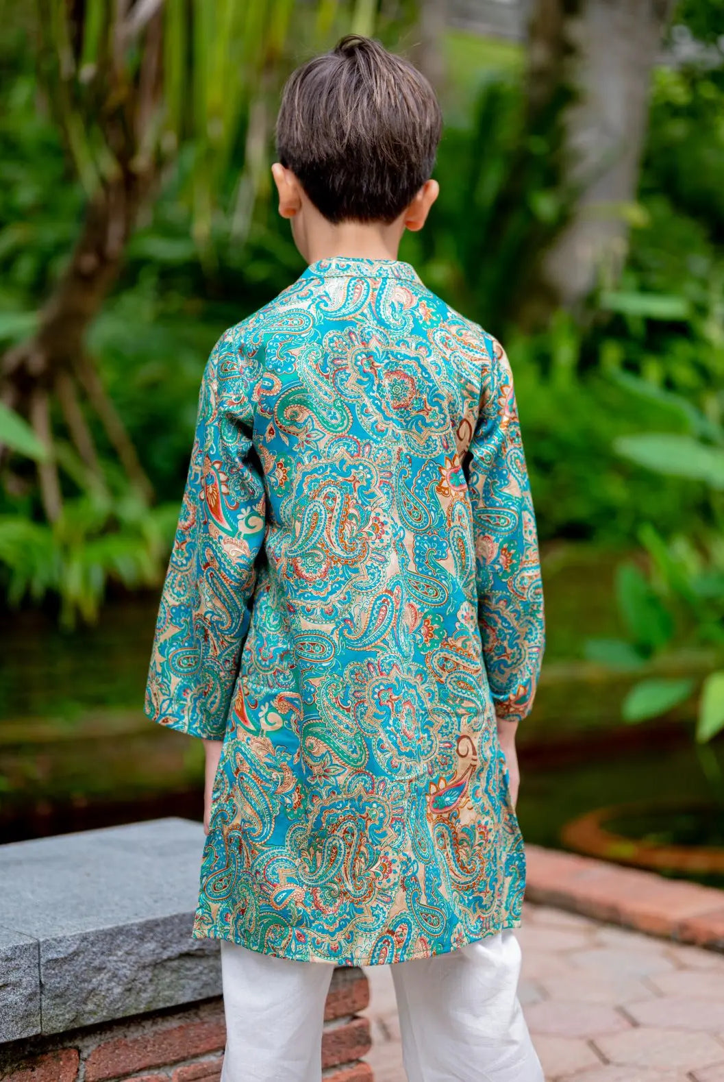 Shan Boys Muslin Cotton Kurta Pajama in Green Paisley Nimbu