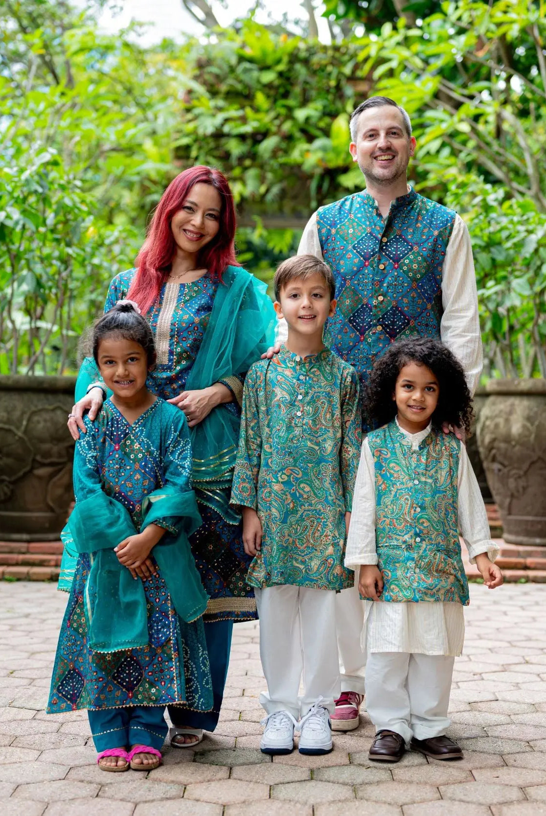 Shan Green Girls Angrakha Kurti Pant with Dupatta Set in Muslin Cotton Nimbu