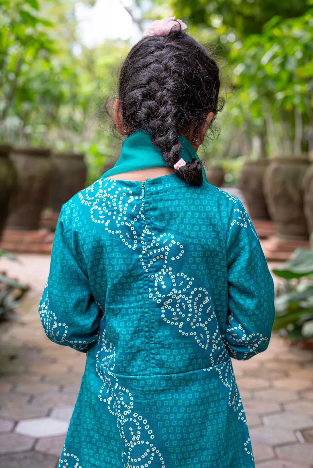 Shan Green Girls Angrakha Kurti Pant with Dupatta Set in Muslin Cotton Nimbu