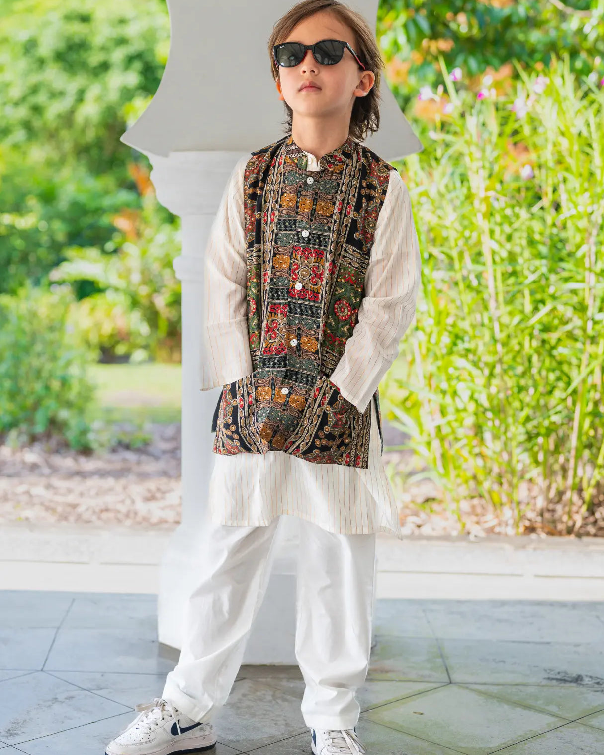 Shan Black Boys Kurta Jacket Set in Muslin Cotton Nimbu