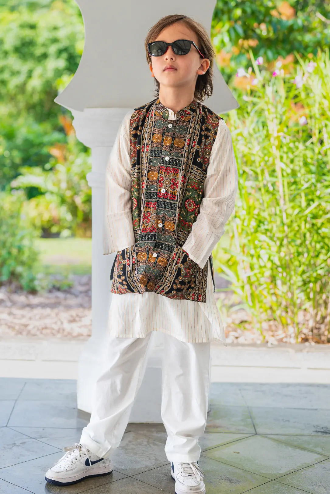 Shan Black Boys Kurta Jacket Set in Muslin Cotton Nimbu