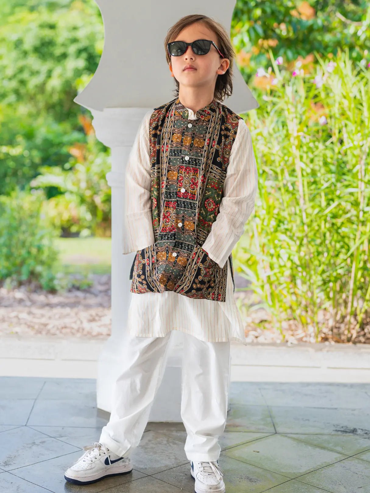 Shan Black Boys Kurta Jacket Set in Muslin Cotton Nimbu