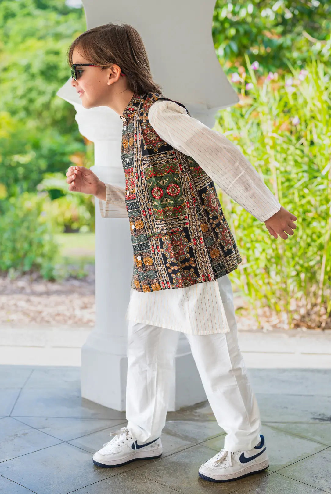 Shan Black Boys Kurta Jacket Set in Muslin Cotton Nimbu