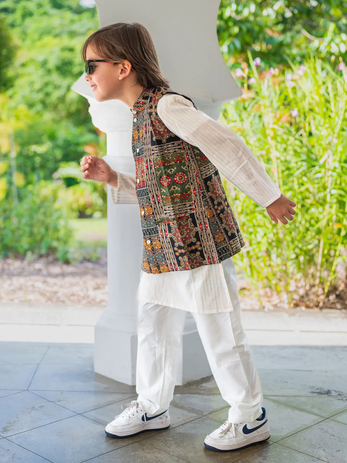 Shan Black Boys Kurta Jacket Set in Muslin Cotton Nimbu