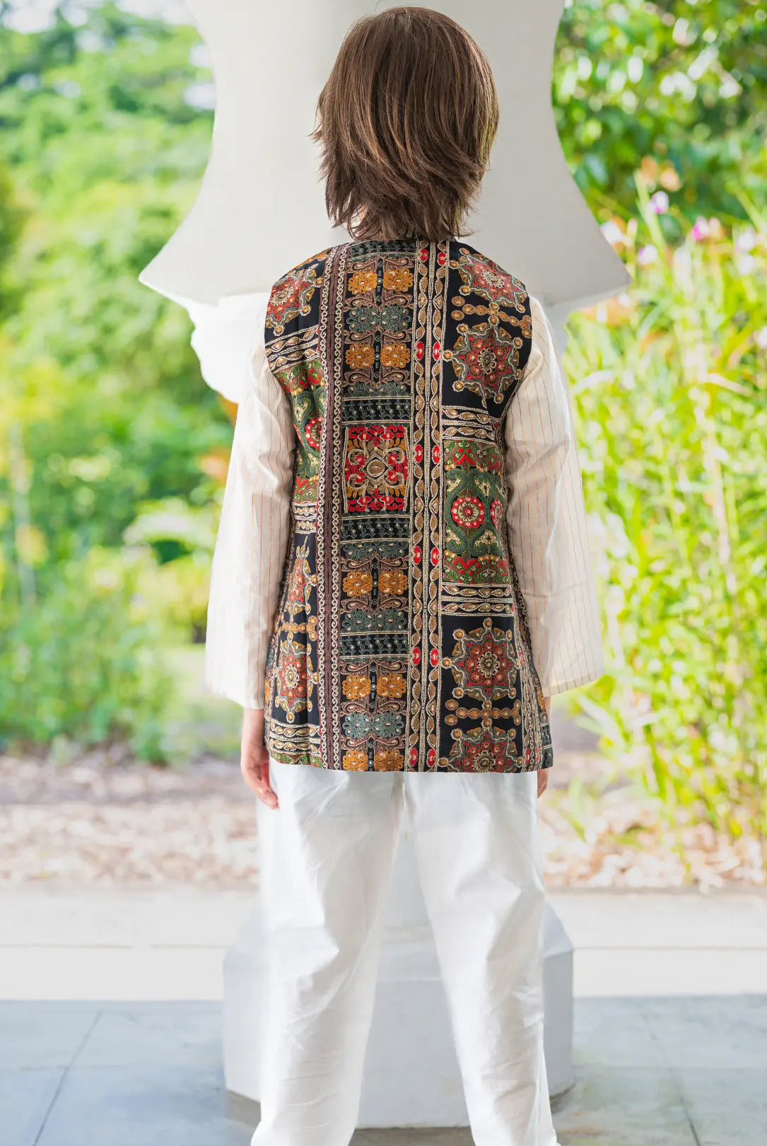 Shan Black Boys Kurta Jacket Set in Muslin Cotton Nimbu