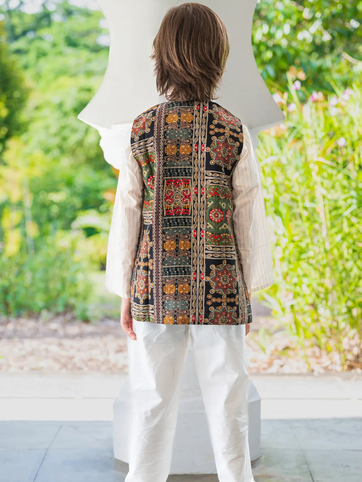 Shan Black Boys Kurta Jacket Set in Muslin Cotton Nimbu