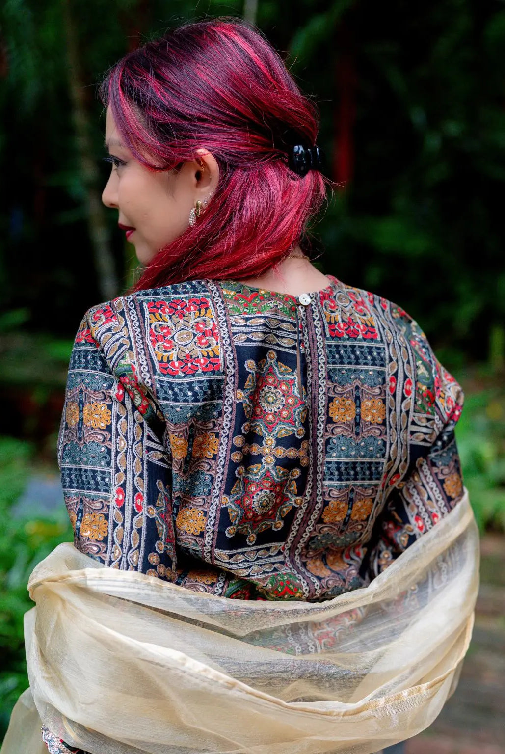 Shan Black women's 3pc Kurta set with Dupatta in Muslin Cotton Nimbu