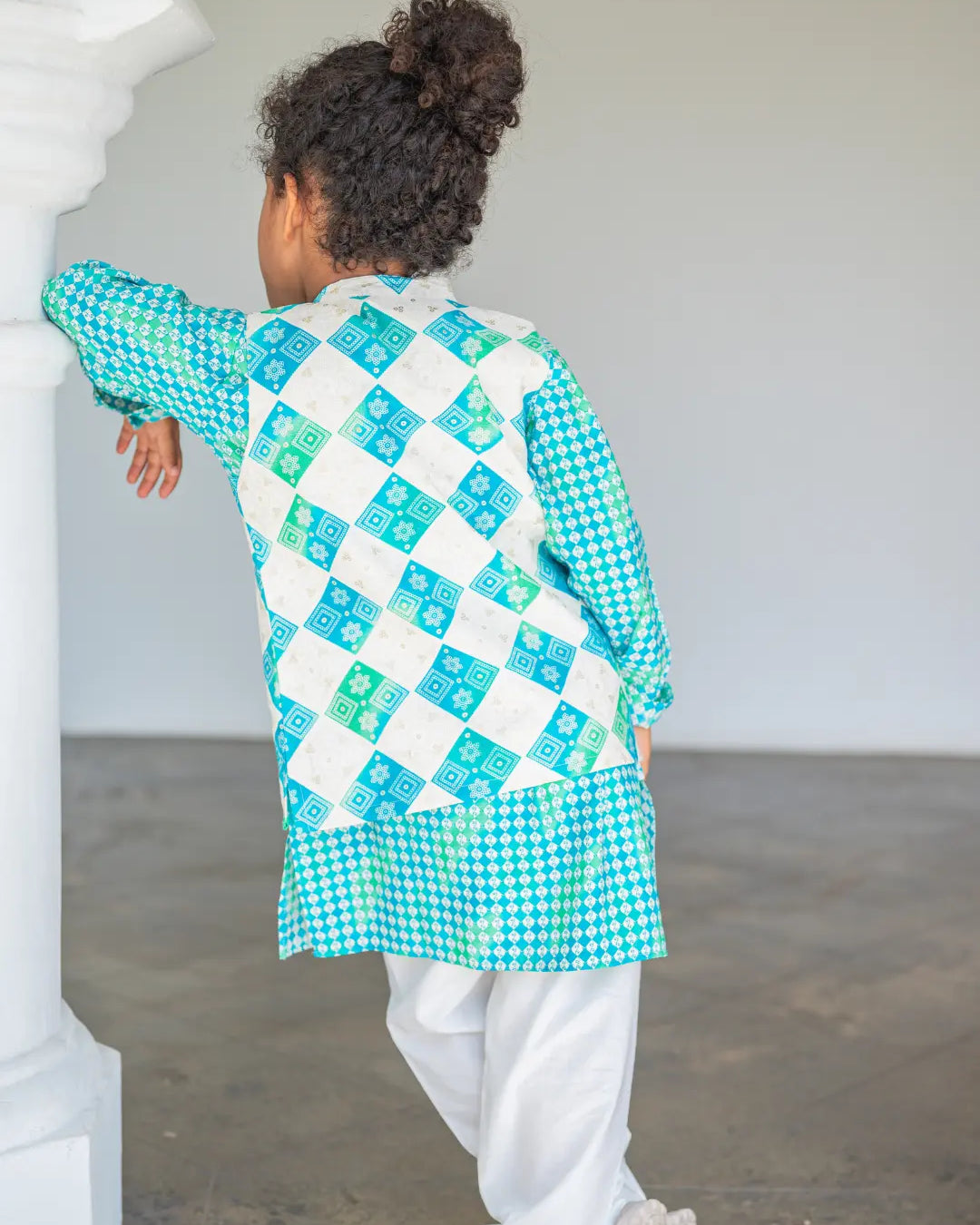 Shan Aqua Boys Kurta Jacket Set in Muslin Cotton Nimbu