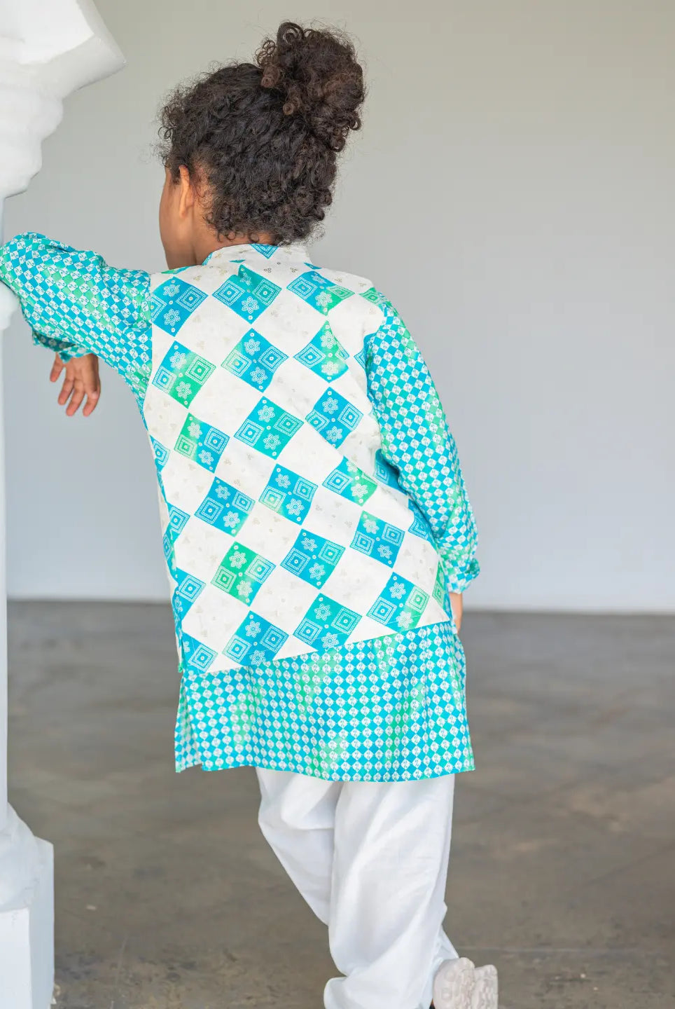 Shan Aqua Boys Kurta Jacket Set in Muslin Cotton Nimbu