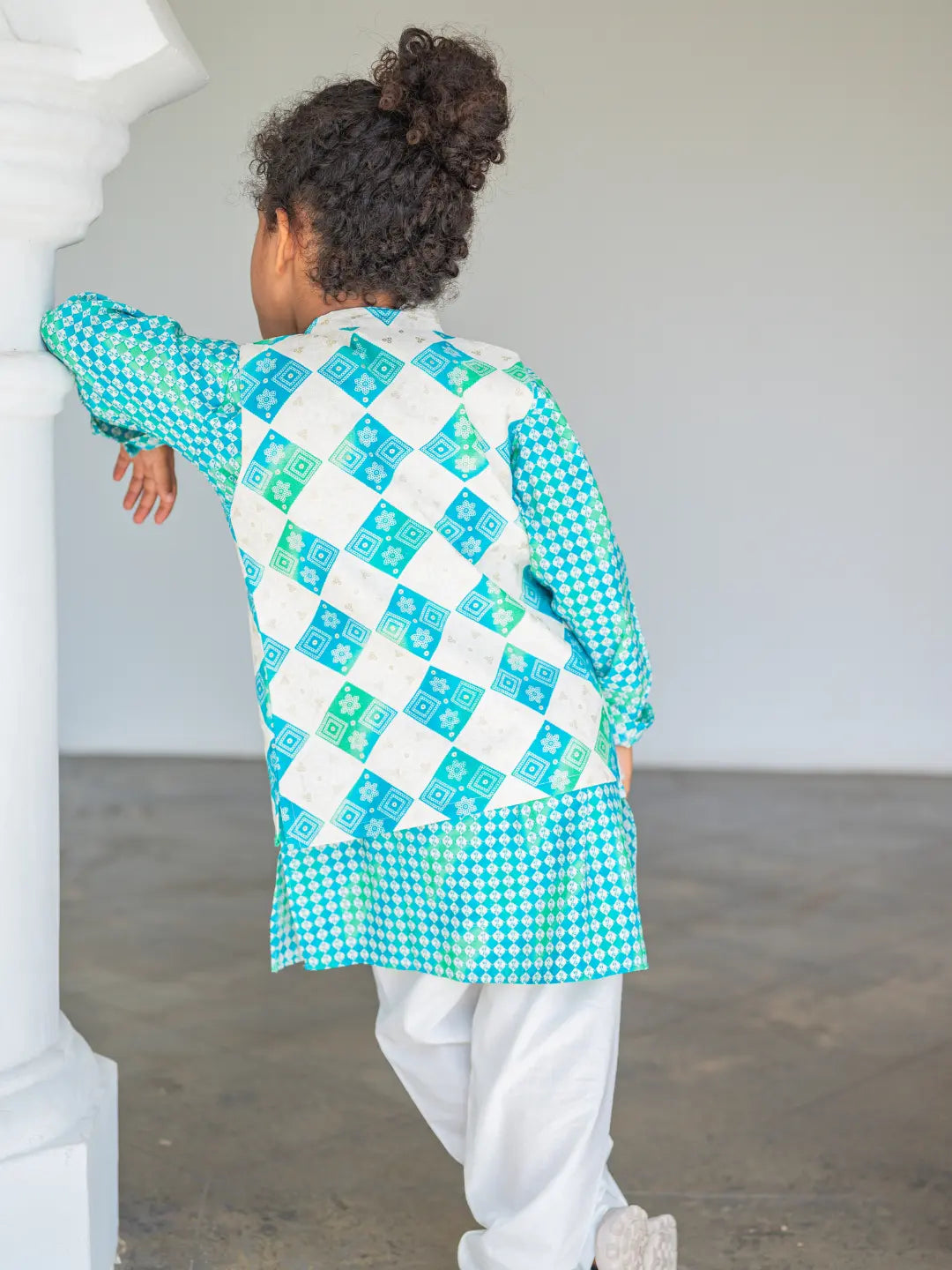 Shan Aqua Boys Kurta Jacket Set in Muslin Cotton Nimbu