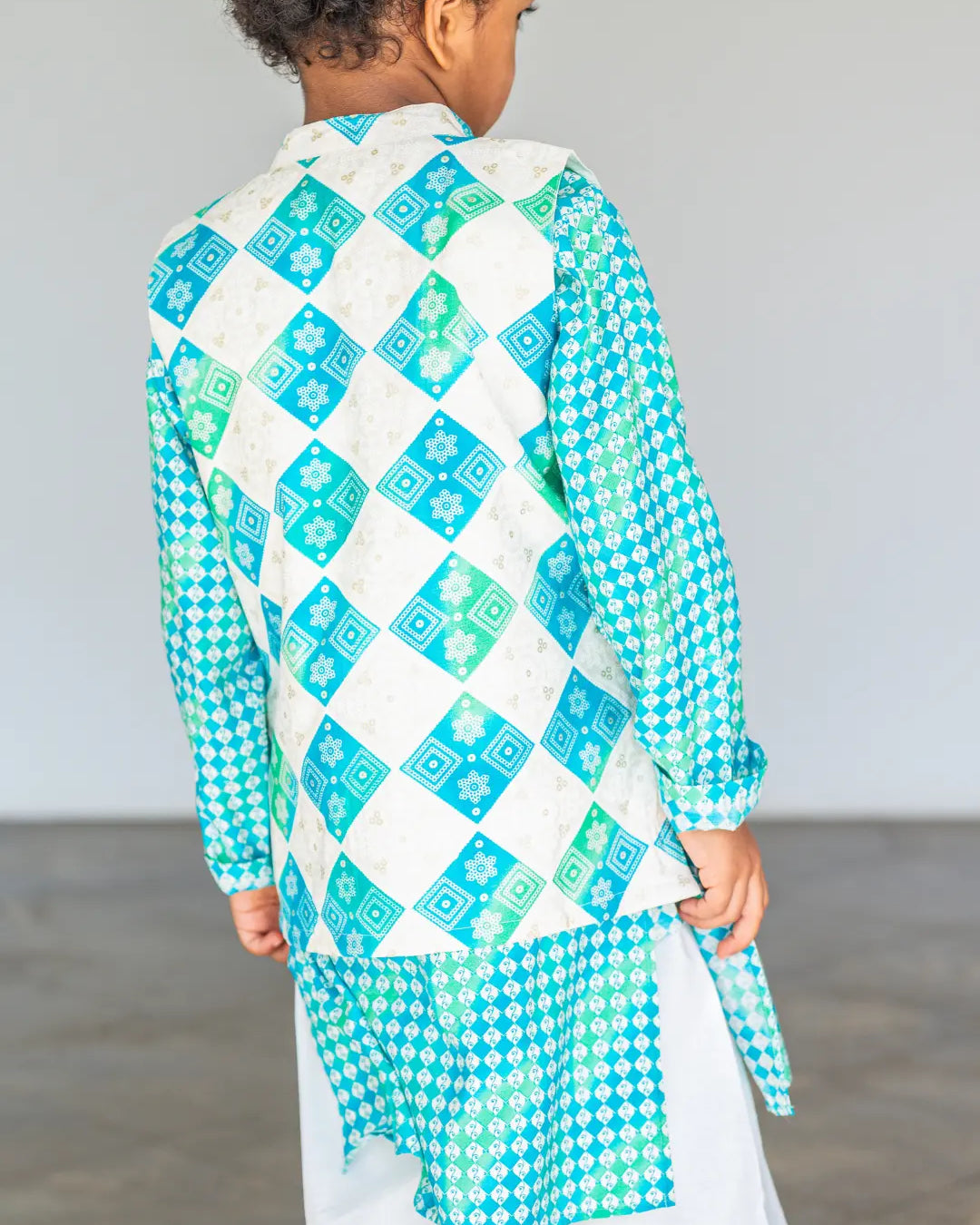 Shan Aqua Boys Kurta Jacket Set in Muslin Cotton Nimbu