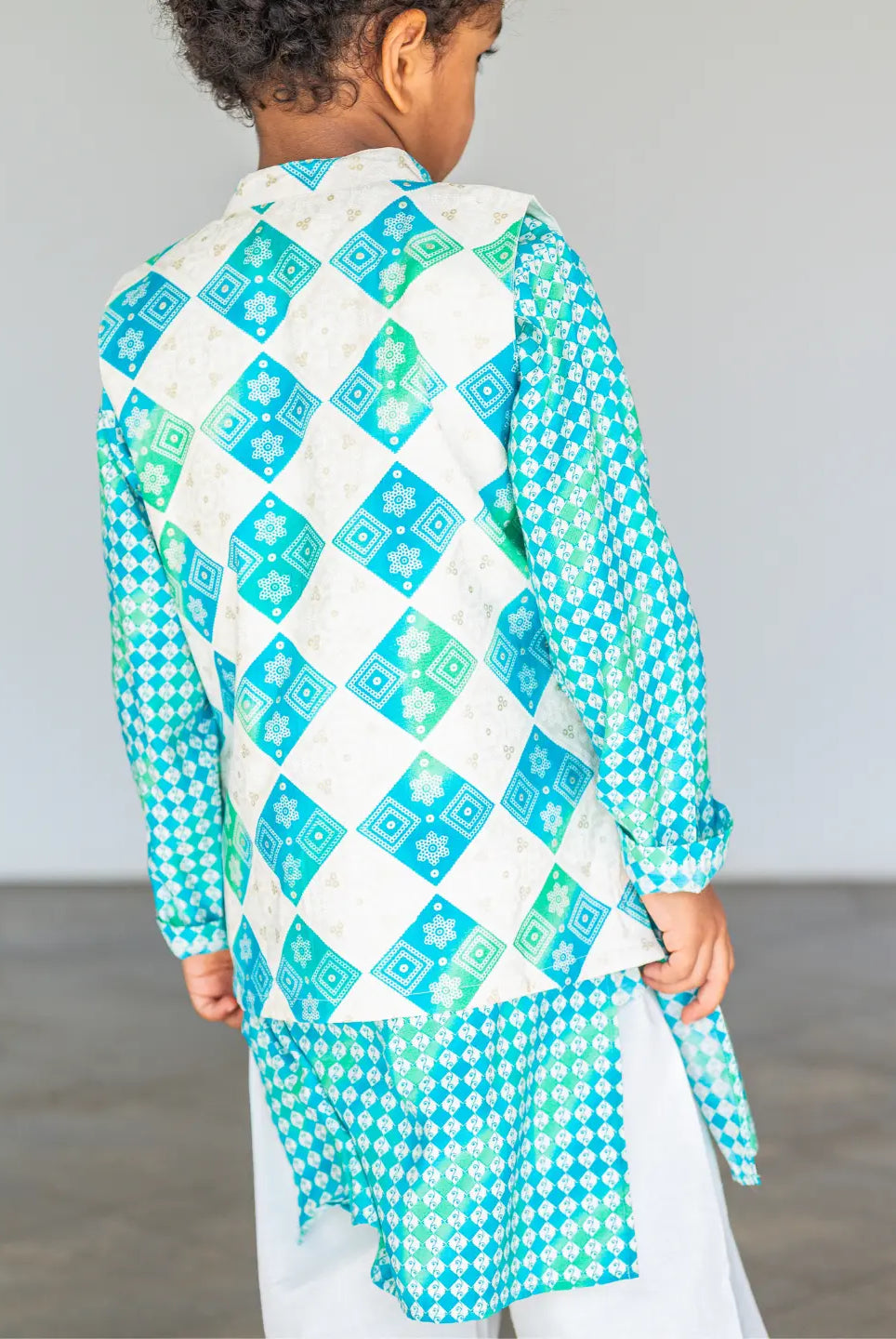 Shan Aqua Boys Kurta Jacket Set in Muslin Cotton Nimbu