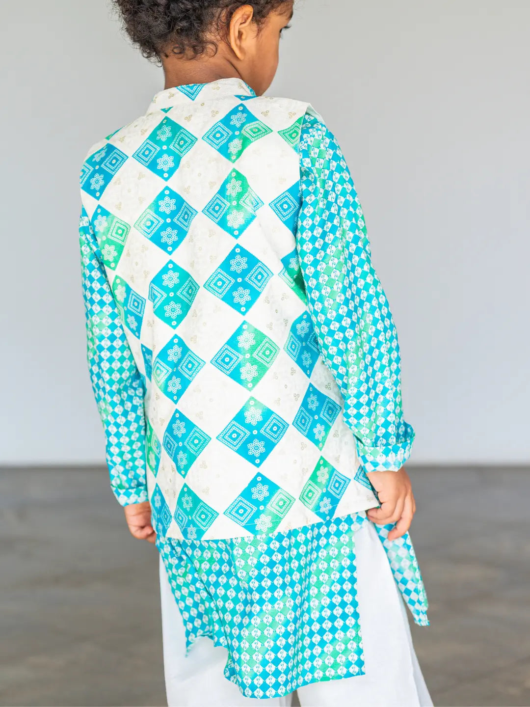 Shan Aqua Boys Kurta Jacket Set in Muslin Cotton Nimbu