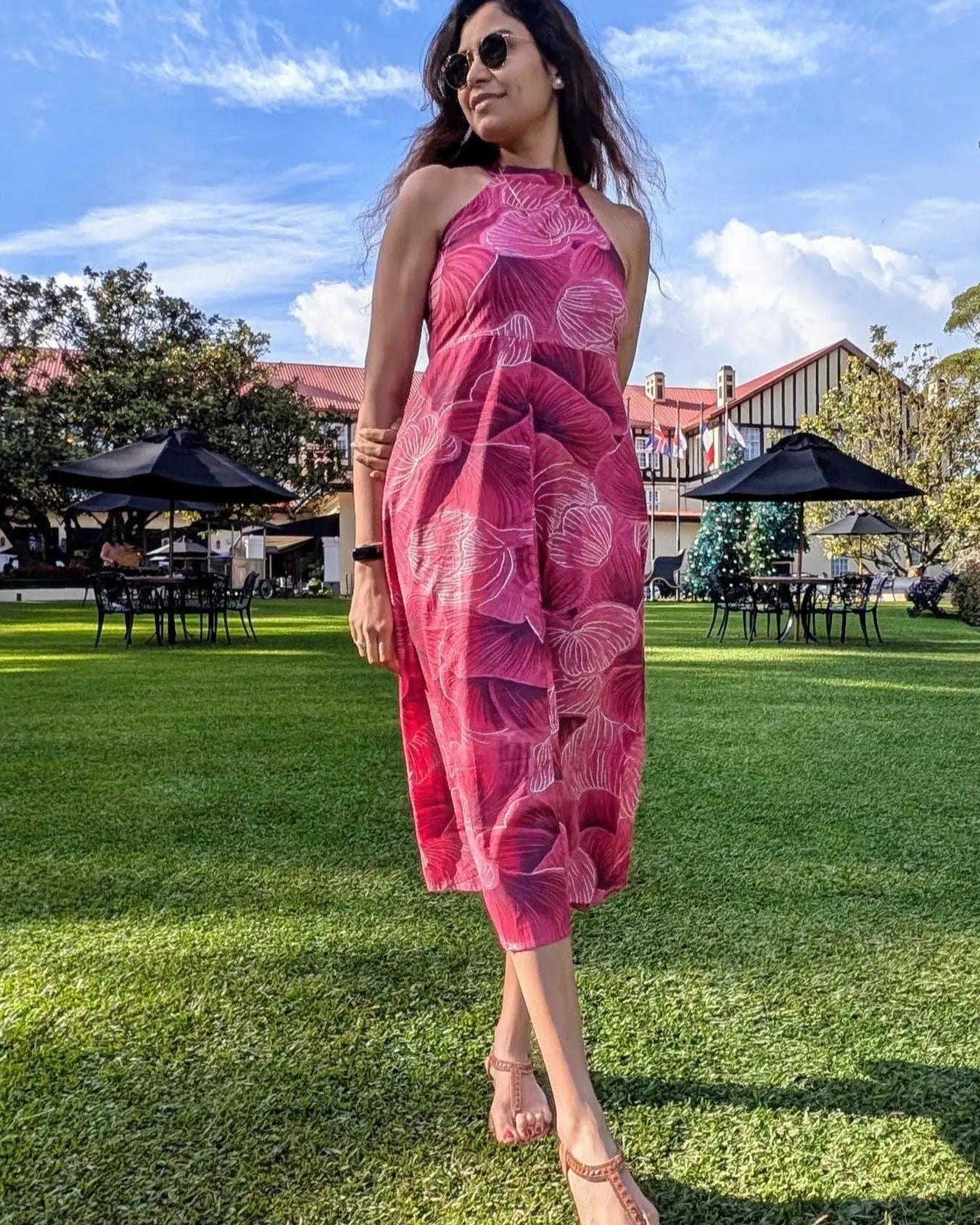 Siena Pink Halter Dress for Women in Muslin Cotton Nimbu