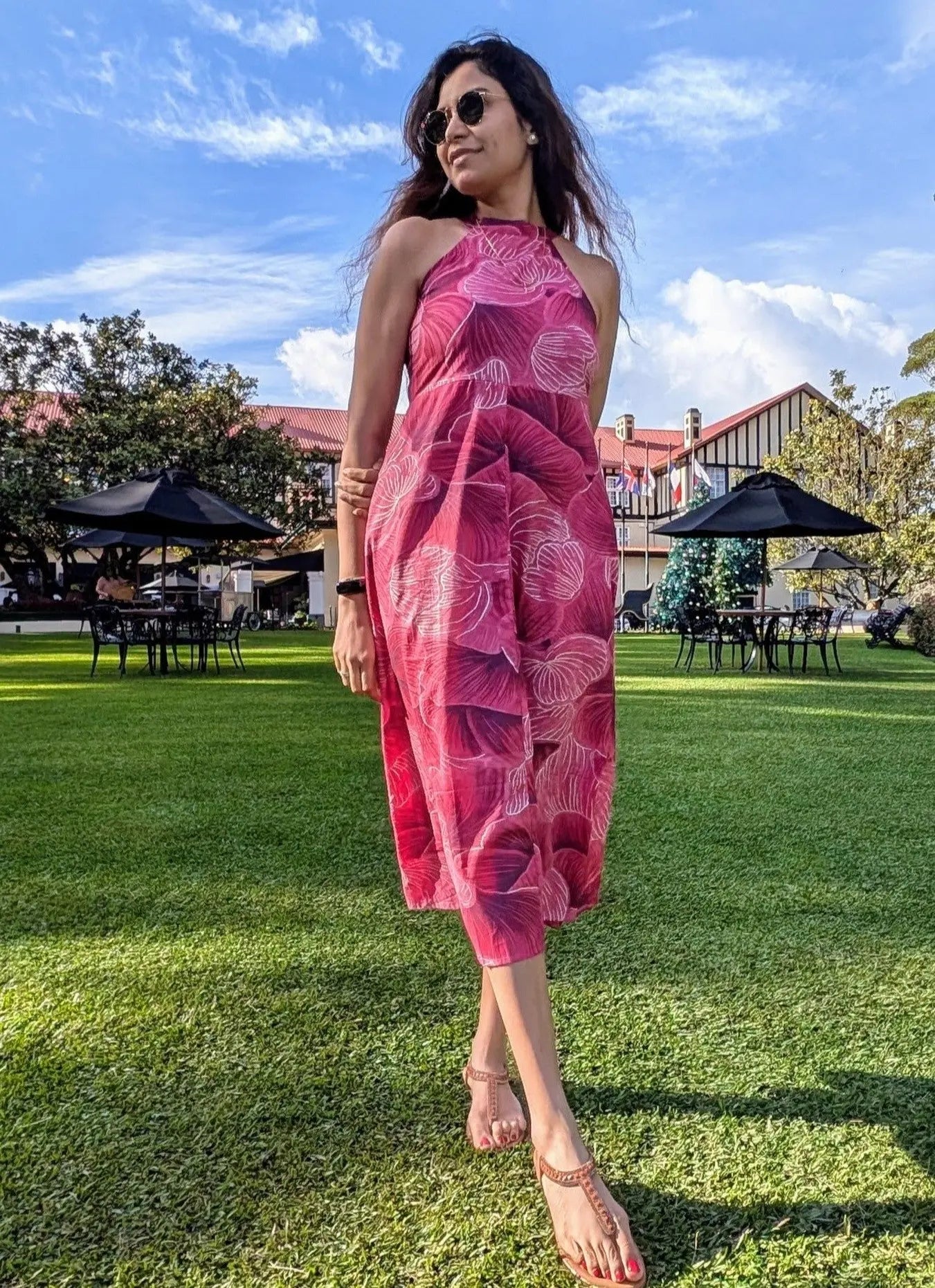 Siena Pink Halter Dress for Women in Muslin Cotton Nimbu