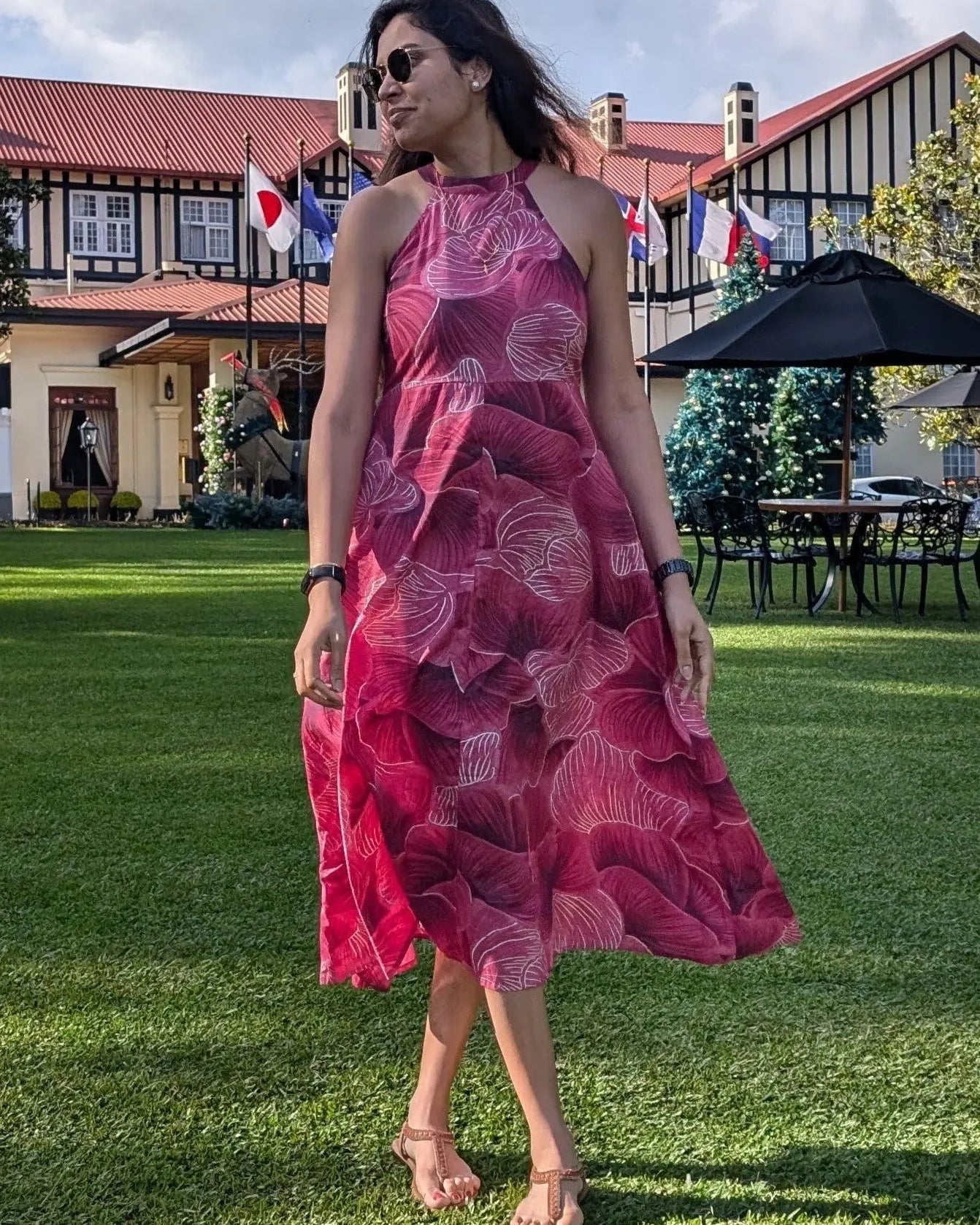 Siena Pink Halter Dress for Women in Muslin Cotton Nimbu