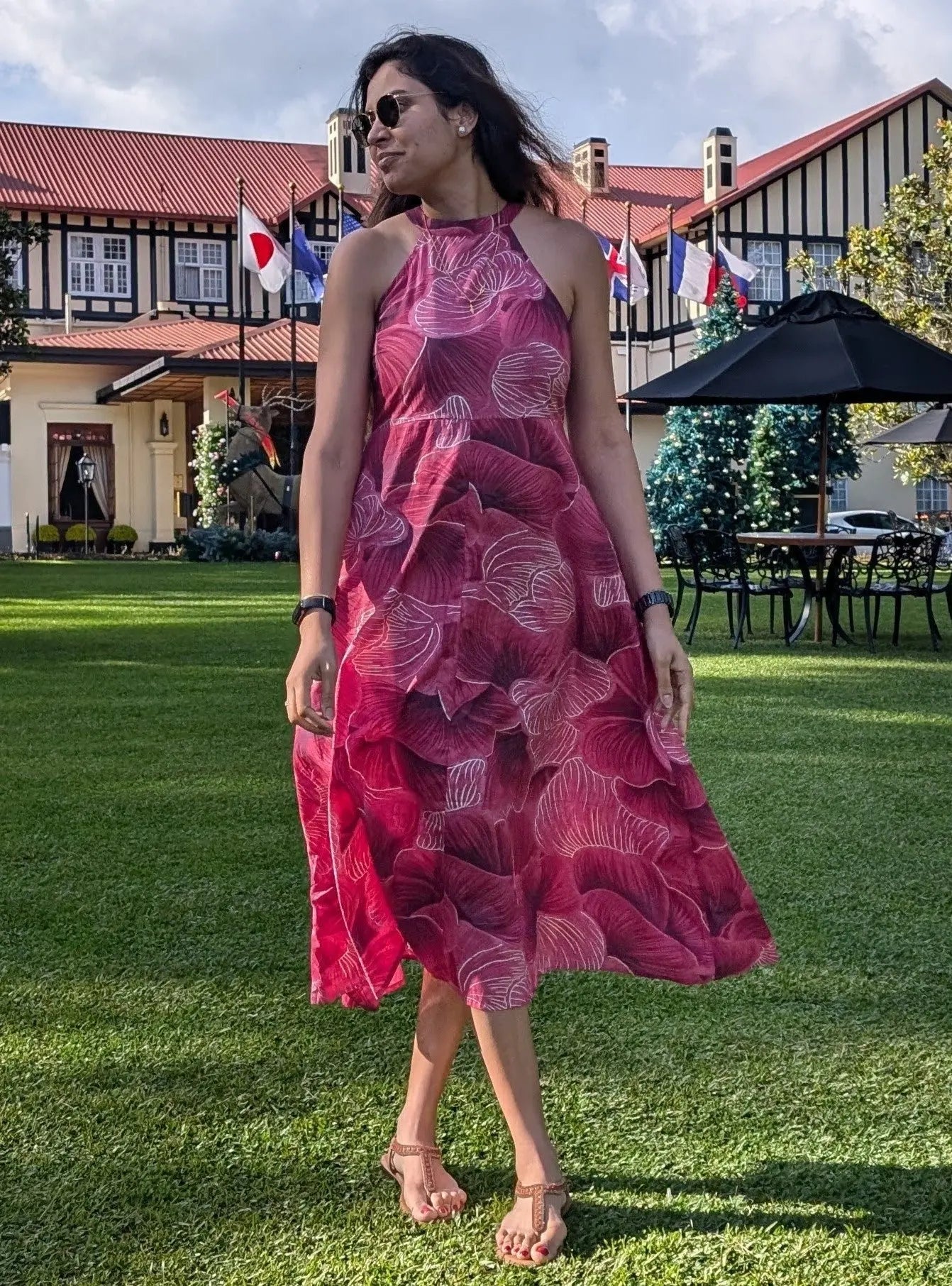 Siena Pink Halter Dress for Women in Muslin Cotton Nimbu