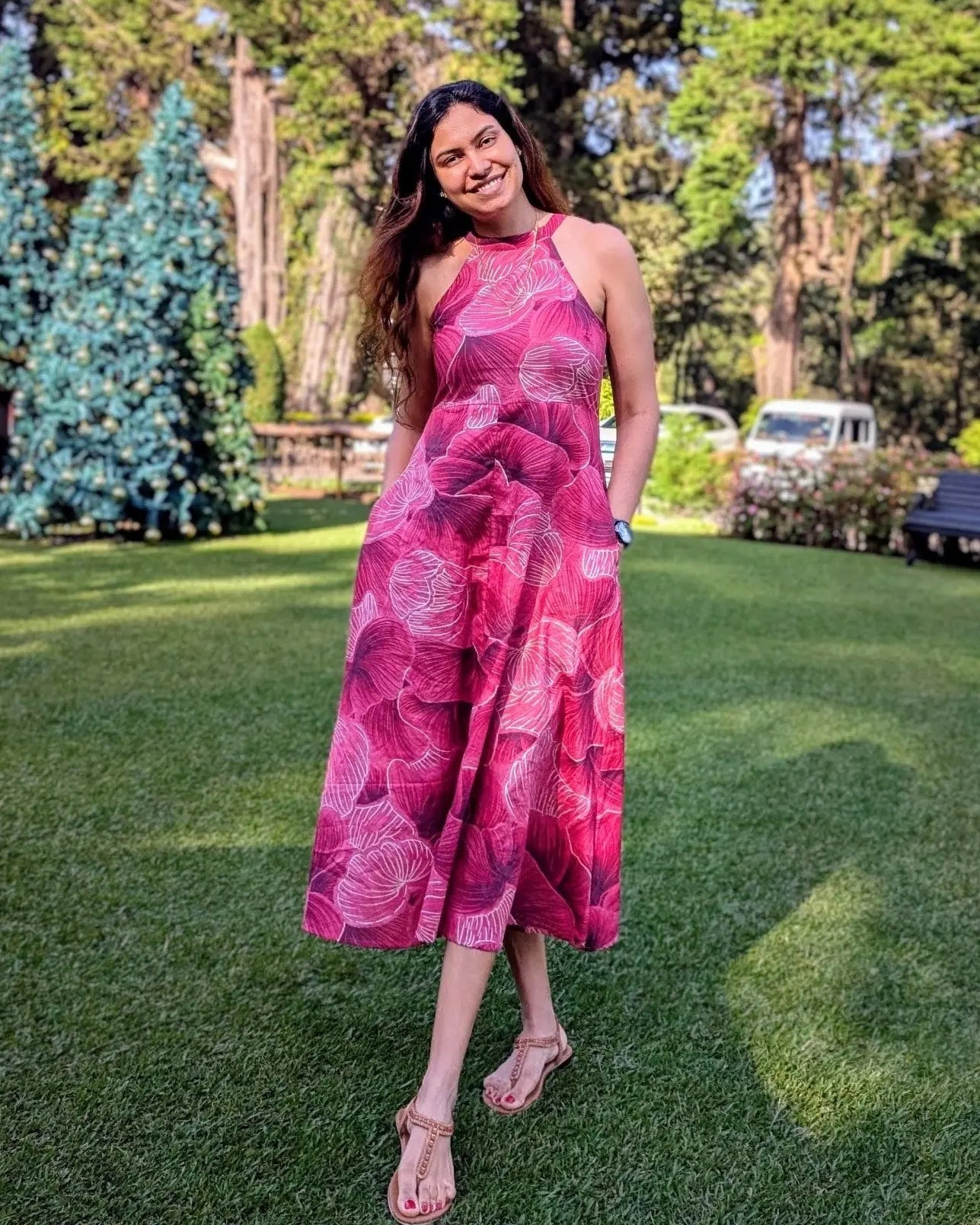 Siena Pink Halter Dress for Women in Muslin Cotton Nimbu