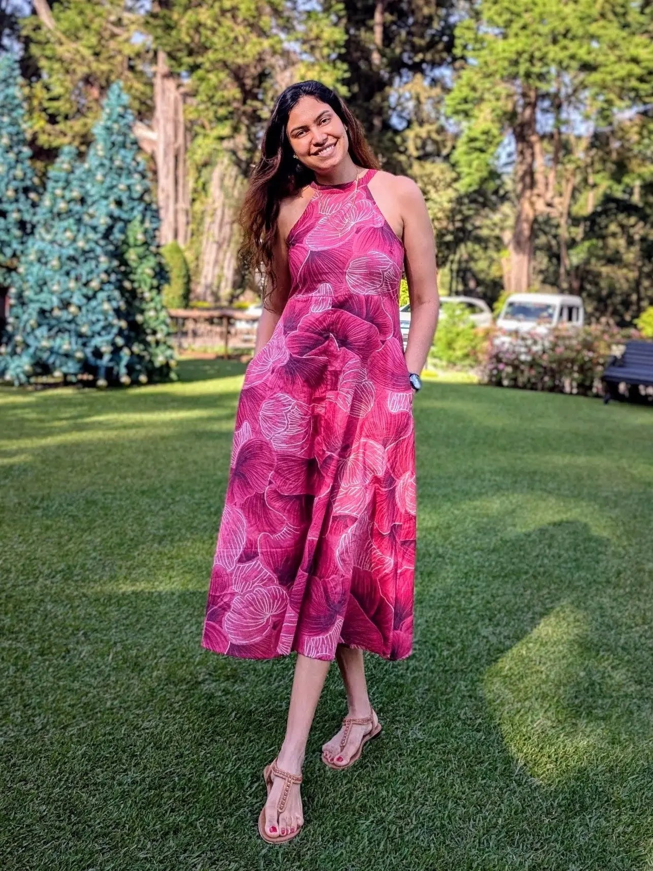 Siena Pink Halter Dress for Women in Muslin Cotton Nimbu